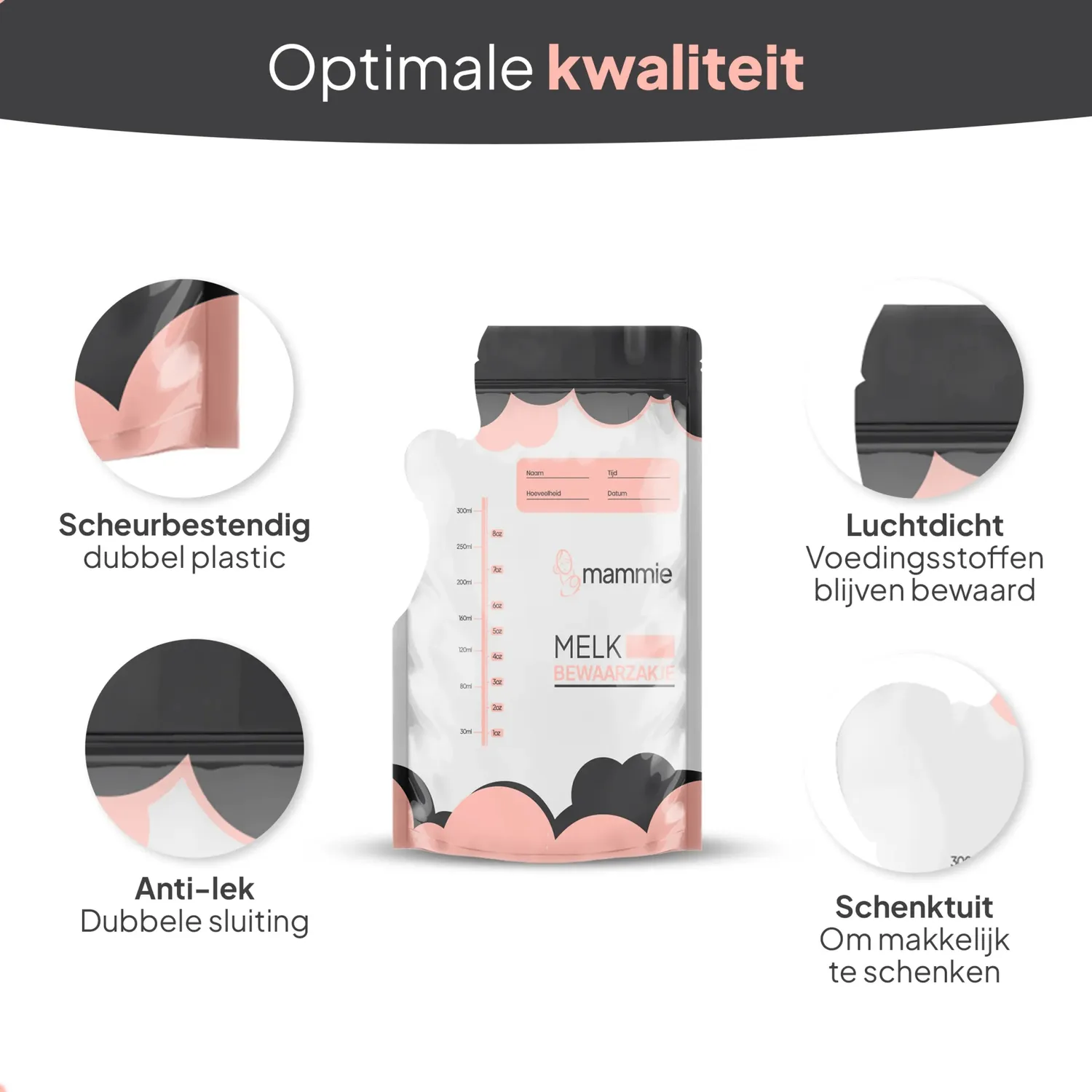MAMMIE Moedermelk Bewaarzakjes met Schenktuit 300 ml 100 stuks BPA-vrij