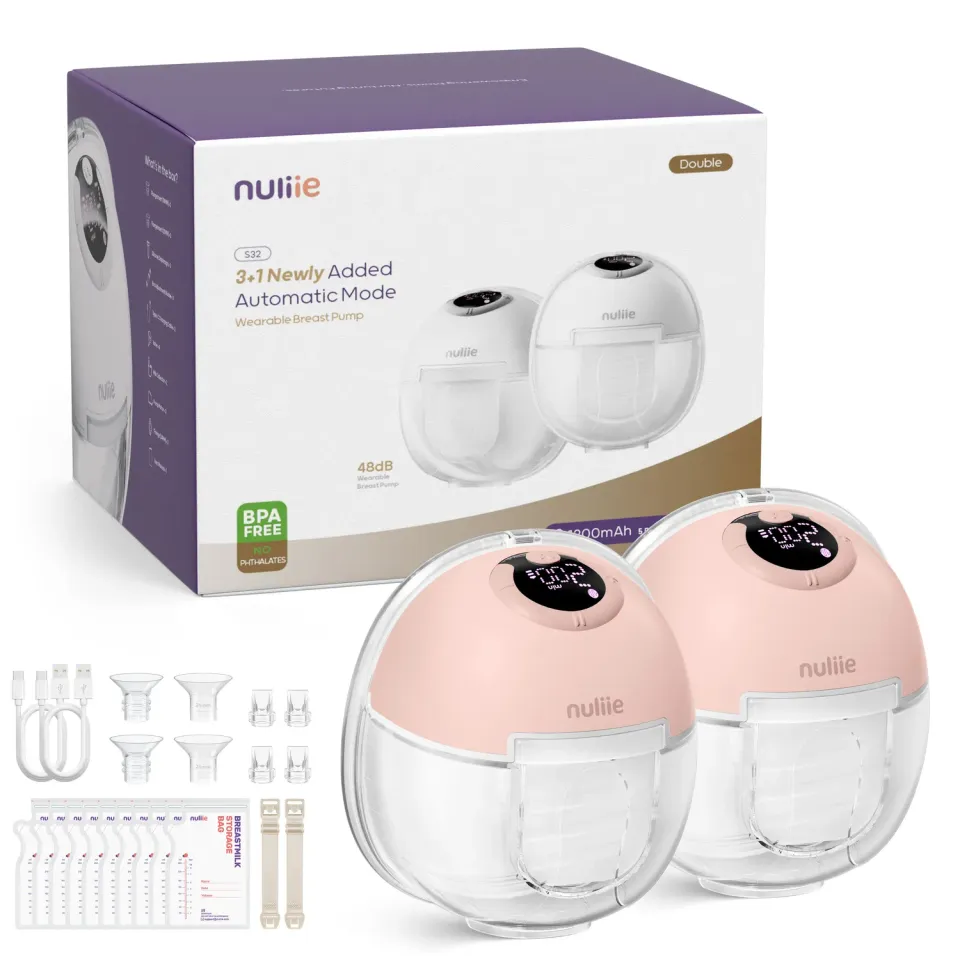 Nuliie S32 handsfree borstkolf 1 stuk roze draagbaar