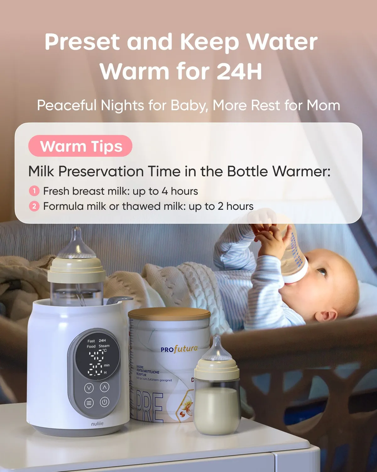 Nuliie 10-in-1 flessenwarmer digitaal LCD snel verwarmen