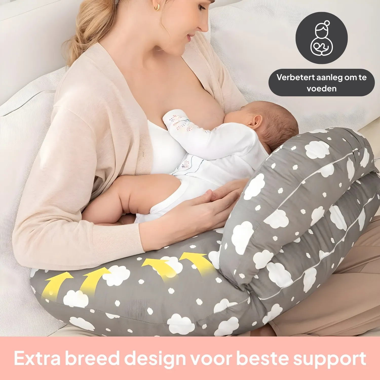 MAMMIE Voedingskussen Cloudly Grijs Katoen met Riem