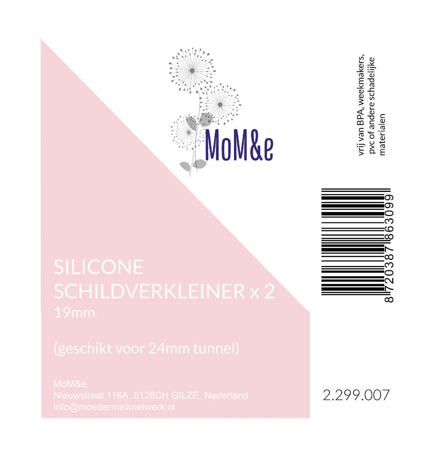 MoM&e silicone borstschildverkleiner 2 stuks 15-22mm lange tunnel