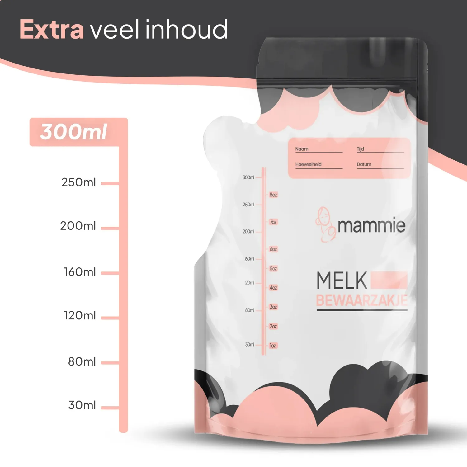 MAMMIE Moedermelk Bewaarzakjes met Schenktuit 300 ml 100 stuks BPA-vrij