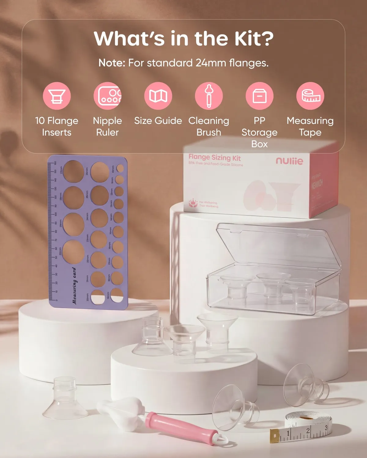 Nuliie flange inserts borstschild verkleiner met opbergdoos
