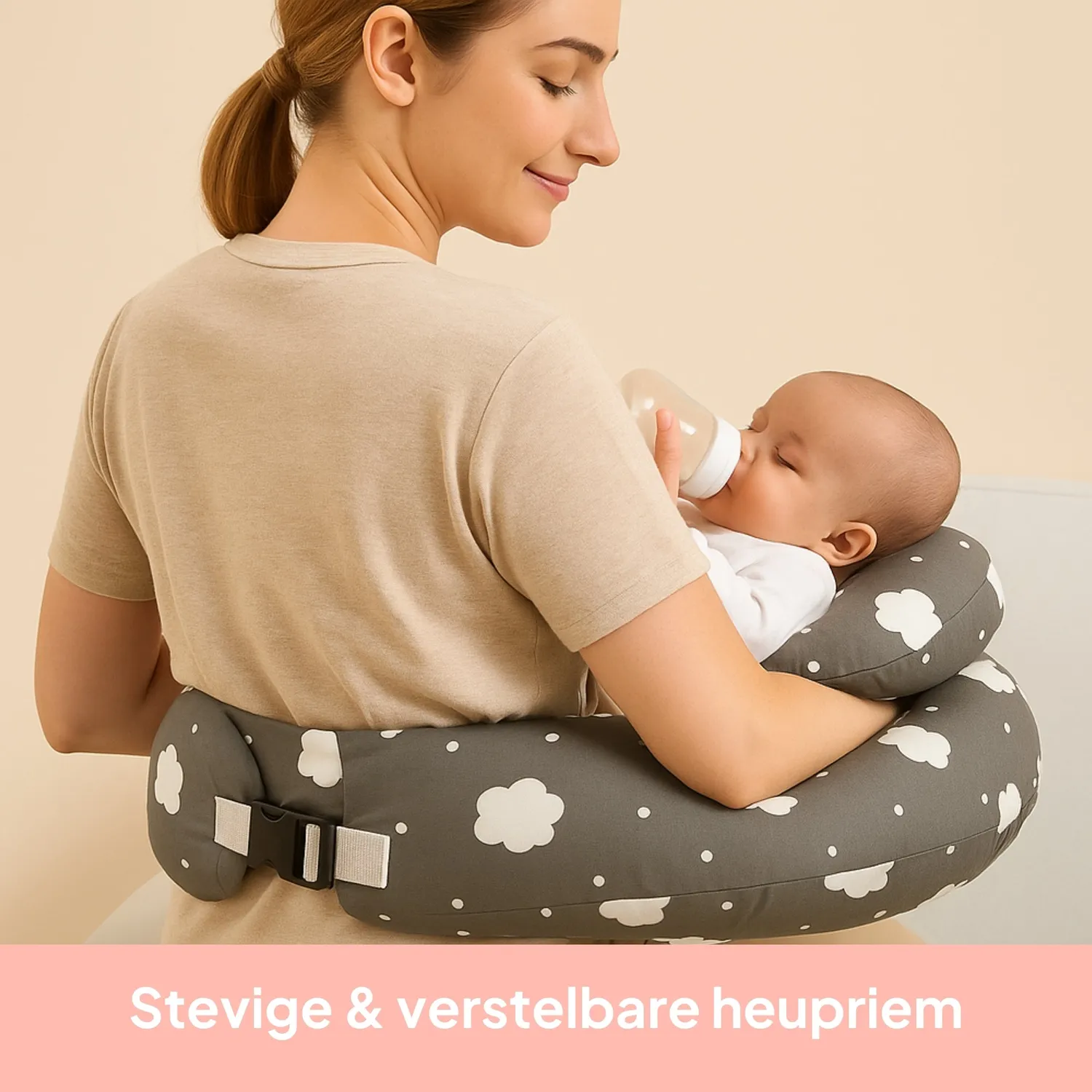 MAMMIE Voedingskussen Cloudly Grijs Katoen met Riem