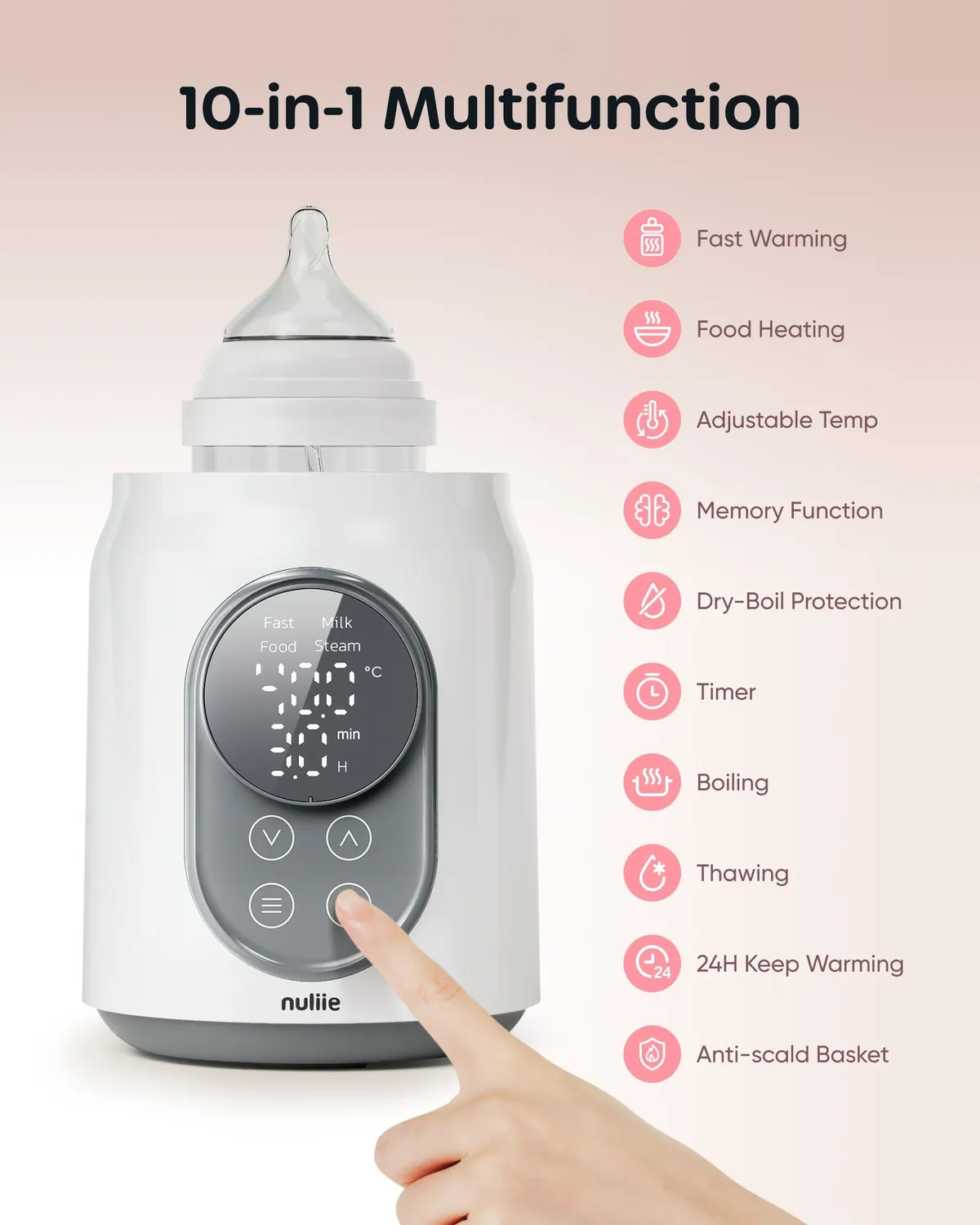Nuliie 10-in-1 flessenwarmer digitaal LCD snel verwarmen