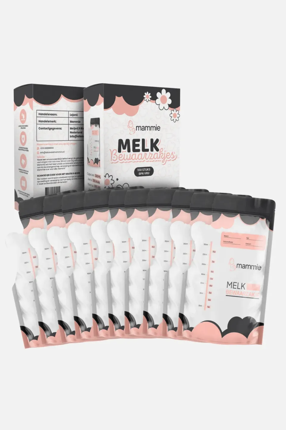 MAMMIE Moedermelk Bewaarzakjes met Schenktuit 300 ml 100 stuks BPA-vrij