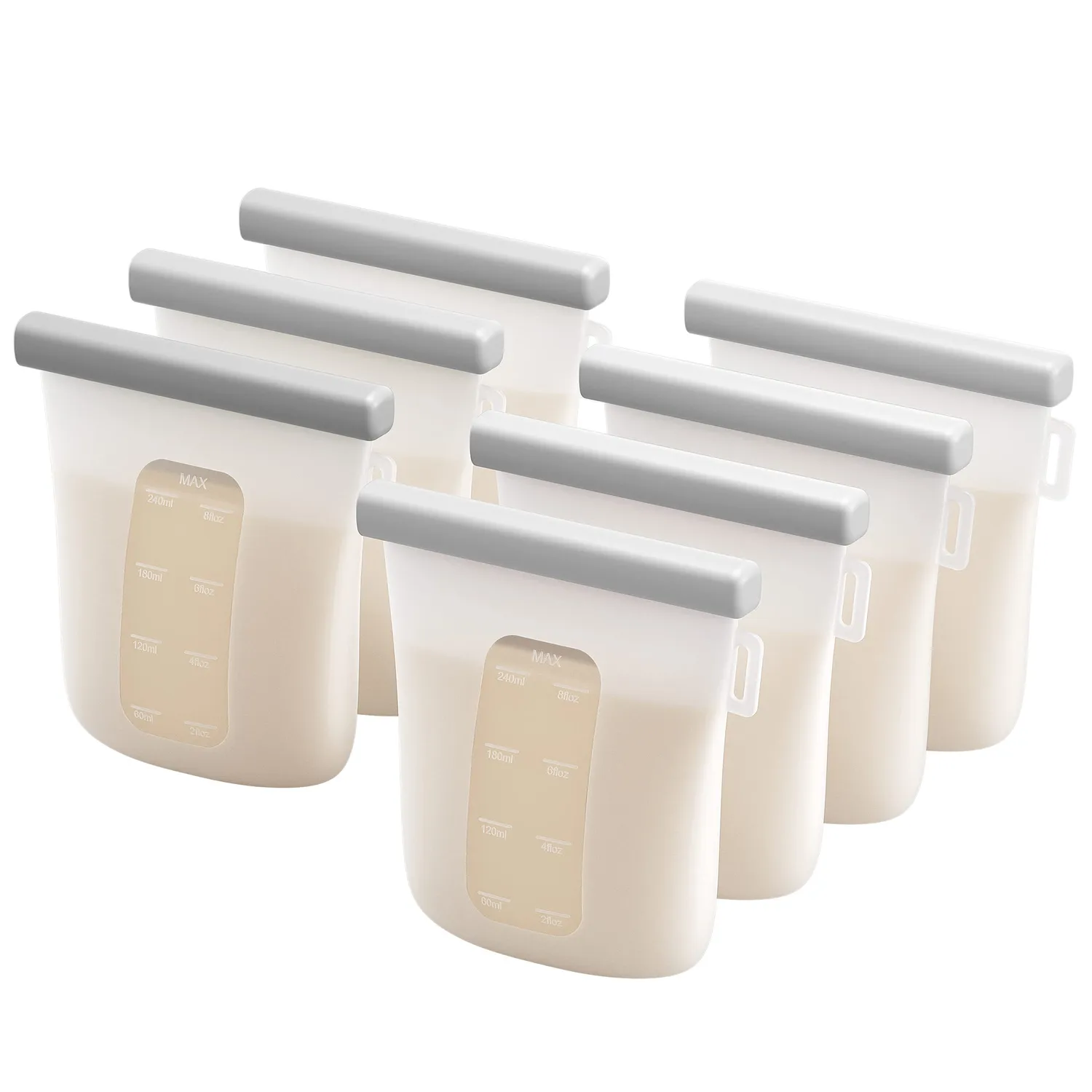 Nuliie siliconen moedermelkzakjes 7x240ml grijs herbruikbaar