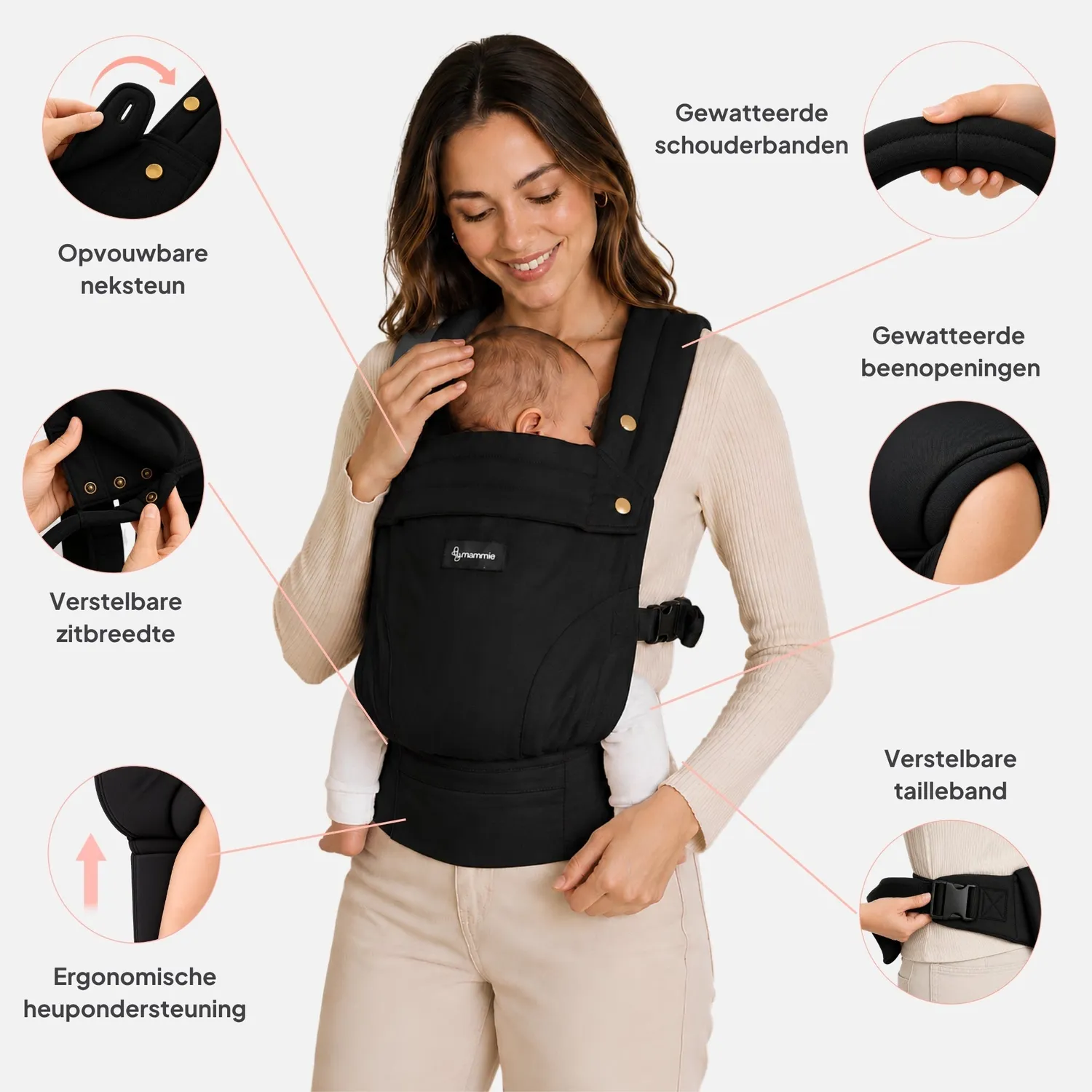 MAMMIE AVAIRE Draagzak Baby Katoen Zwart ergonomisch